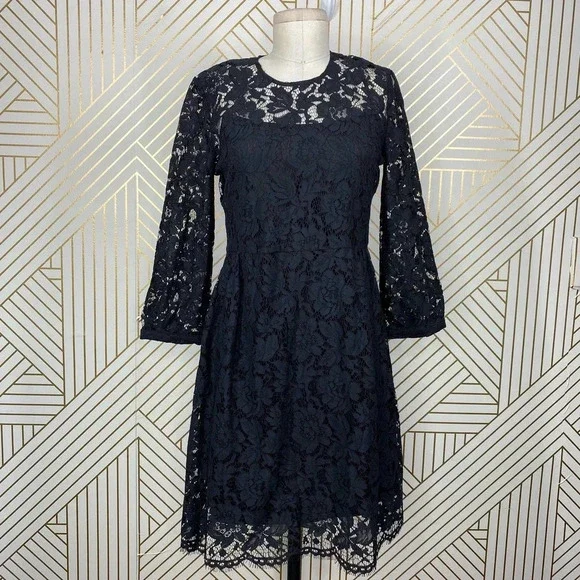 Anthropologie Mare Mare Persephone Dress 3/4 Sleeve Lace Black Size Small Petite - Picture 2 of 12